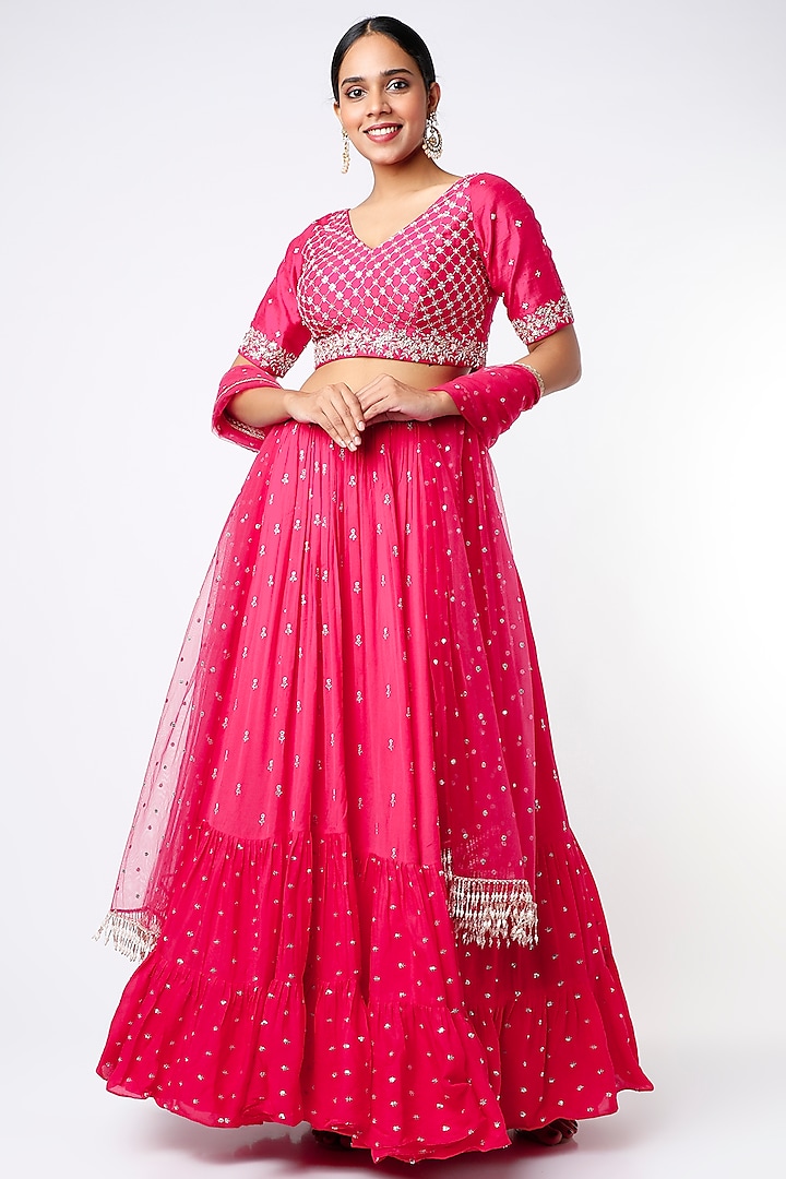 Fuchsia Sequins Embroidered Lehenga Set by Chamee and Palak