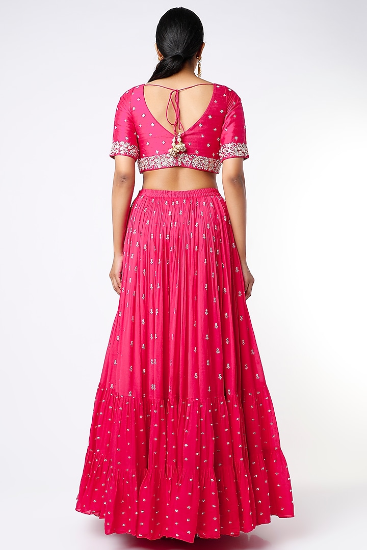 Fuchsia Sequins Embroidered Wedding Lehenga Set by Chamee and Palak at Pernia's Pop Up Shop