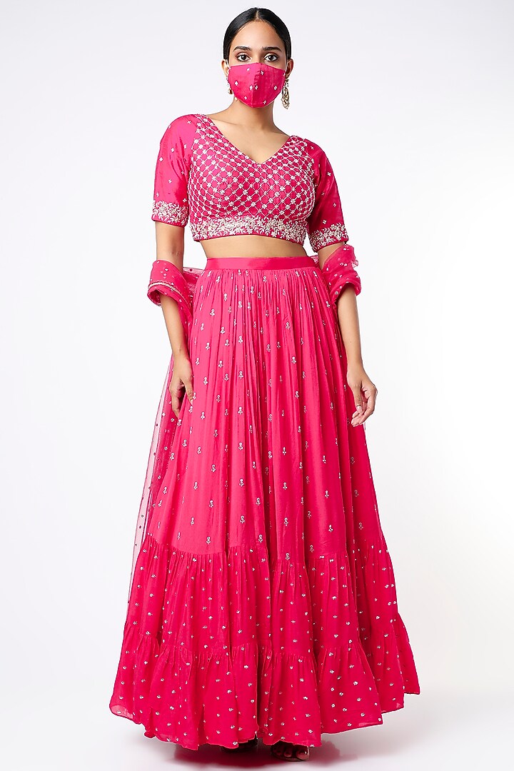 Fuchsia Sequins Embroidered Wedding Lehenga Set by Chamee and Palak at Pernia's Pop Up Shop