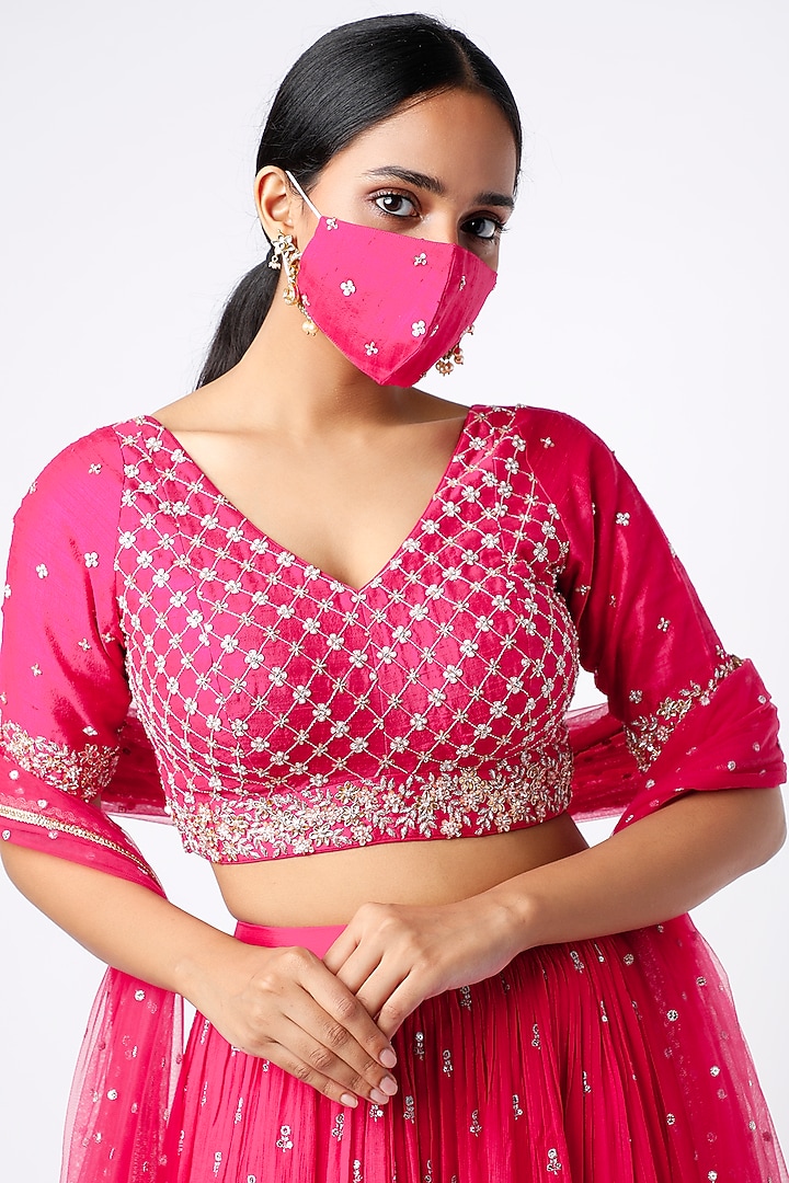 Fuchsia Sequins Embroidered Wedding Lehenga Set by Chamee and Palak at Pernia's Pop Up Shop