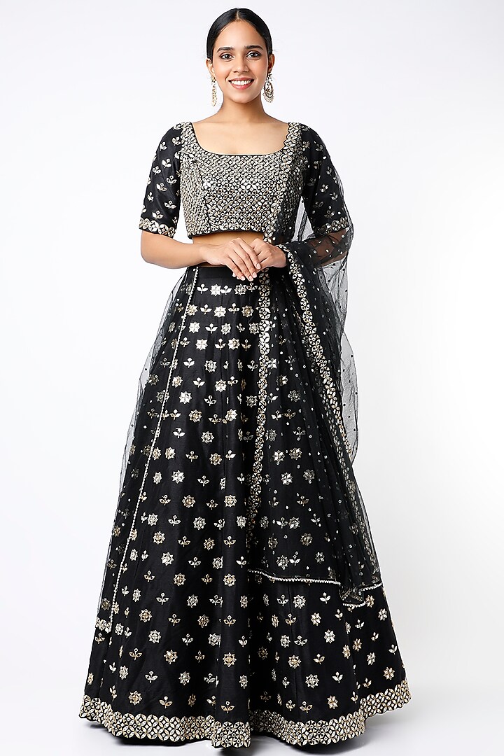 Black Hand Embroidered Lehenga Set by Chamee and Palak