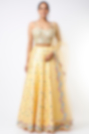 Yellow Hand Embroidered Lehenga Set by Chamee and Palak