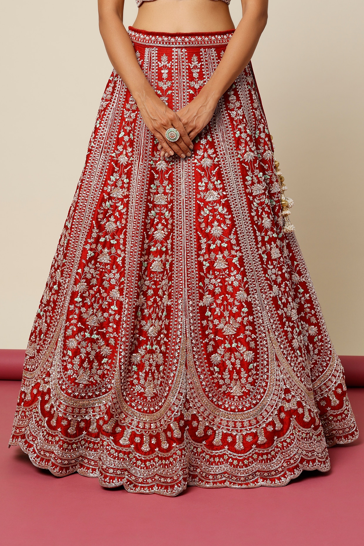 Rose Gold Zari Lehenga in Light Pink by Chamee and Palak