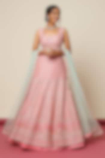 Mauve Pink Silk Embroidered Bridal Lehenga Set by Chamee and Palak at Pernia's Pop Up Shop