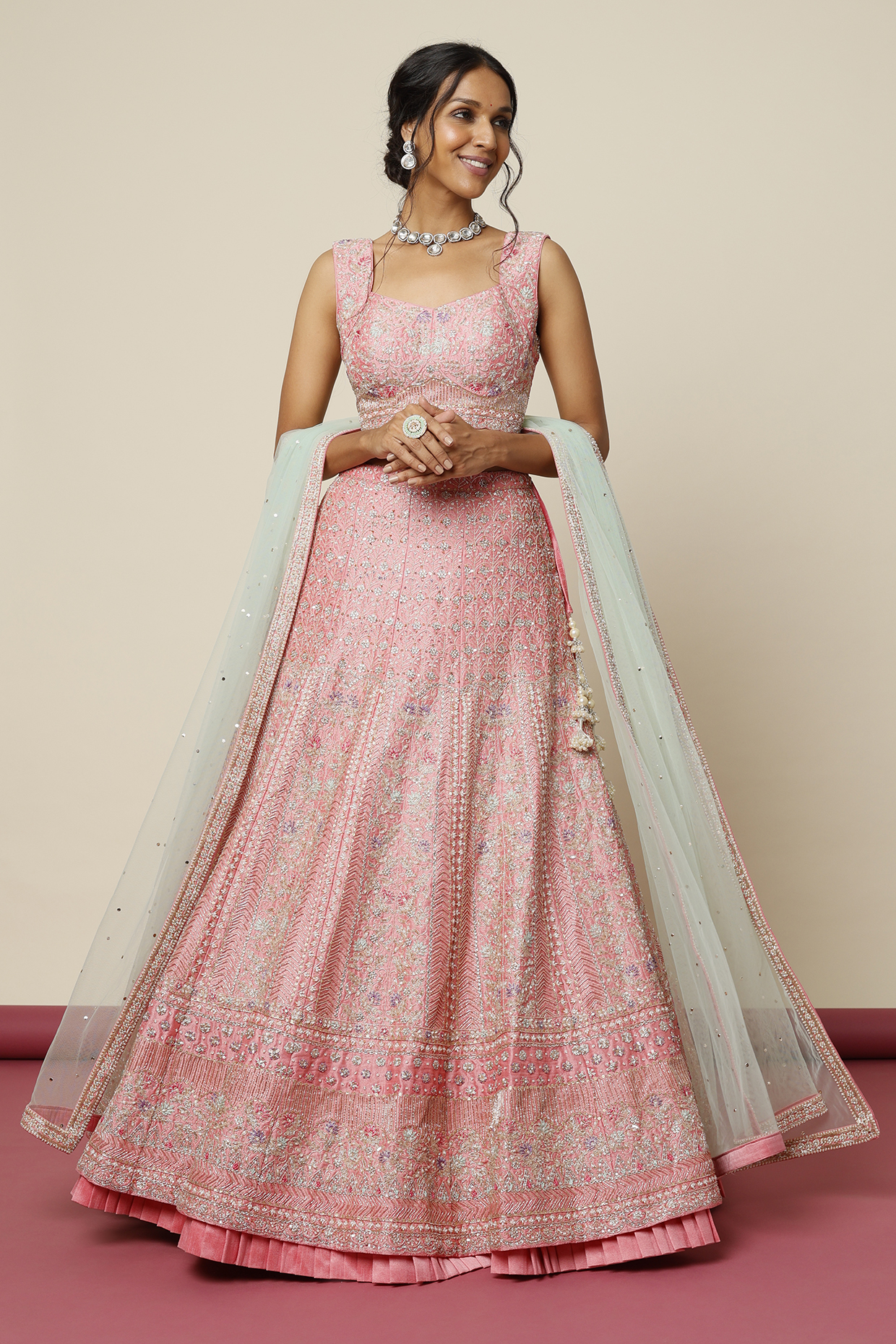 Mauve Pink Silk Embroidered Bridal Lehenga Set by Chamee and Palak at Pernia's Pop Up Shop
