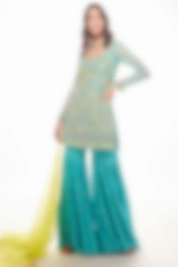 Blue Silk Sharara Set by Chamee and Palak at Pernia's Pop Up Shop