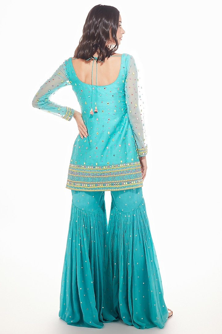 Blue Silk Wedding Sharara Set by Chamee and Palak at Pernia's Pop Up Shop