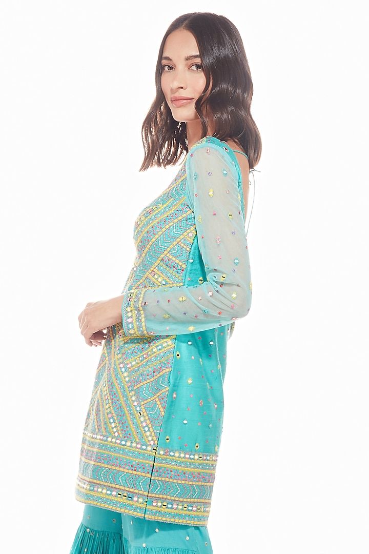 Blue Silk Wedding Sharara Set by Chamee and Palak at Pernia's Pop Up Shop