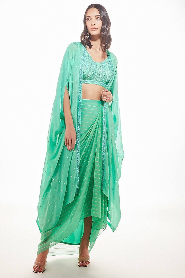 Sea Green Embroidered Cape Set by Chamee and Palak