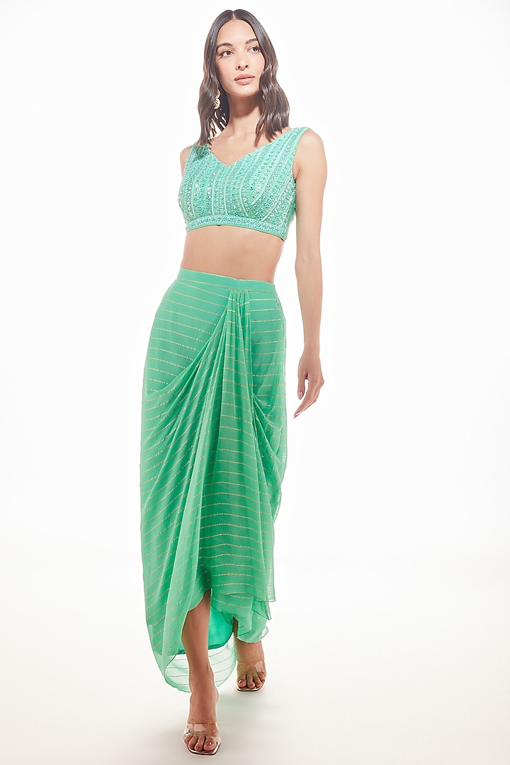 Sea Green Embroidered Cape Set by Chamee and Palak at Pernia's Pop Up Shop