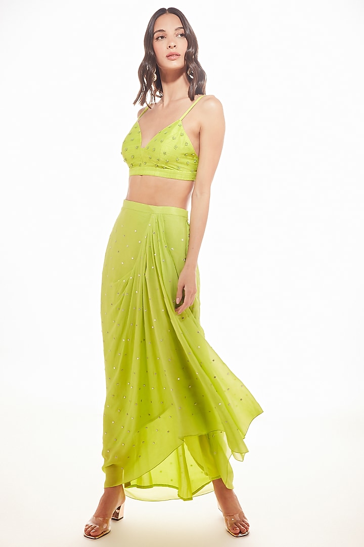 Lime Silk Blazer Set by Chamee and Palak at Pernia's Pop Up Shop
