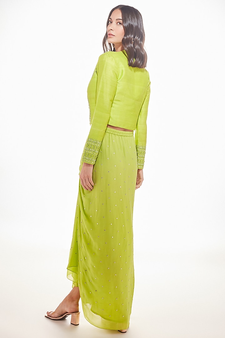Lime Silk Blazer Set by Chamee and Palak at Pernia's Pop Up Shop