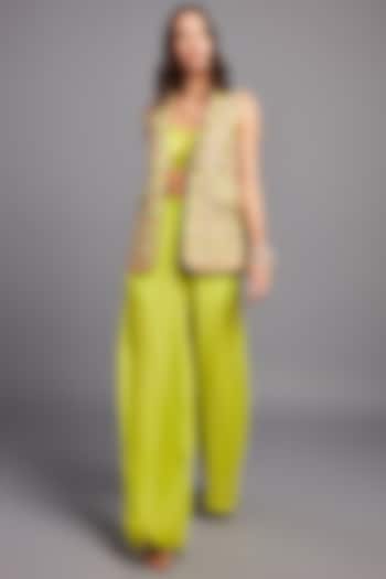 Lime Embroidered Blazer Set by Chamee and Palak