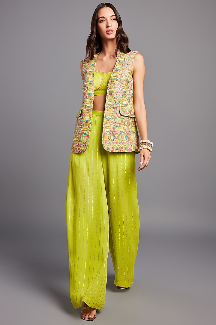 Lime Embroidered Blazer Set by Chamee and Palak