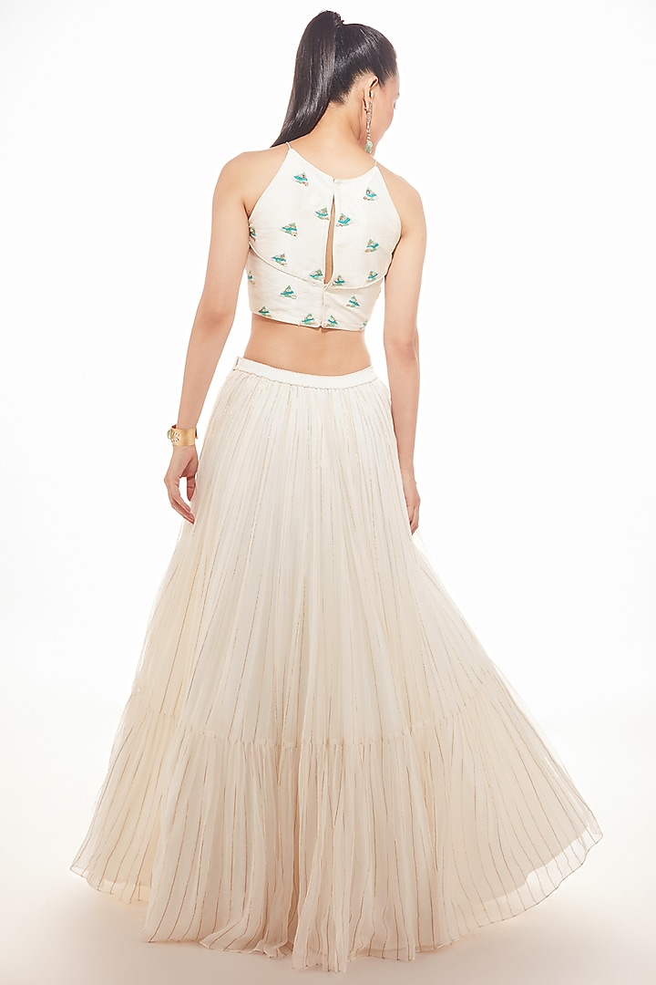 Ivory Georgette Tiered Wedding Lehenga Set by Chamee and Palak at Pernia's Pop Up Shop