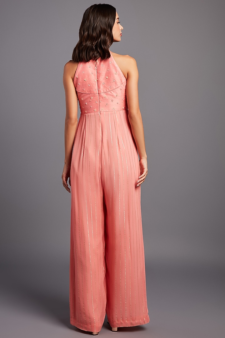 Peach Embellished Jumpsuit by Chamee and Palak at Pernia's Pop Up Shop