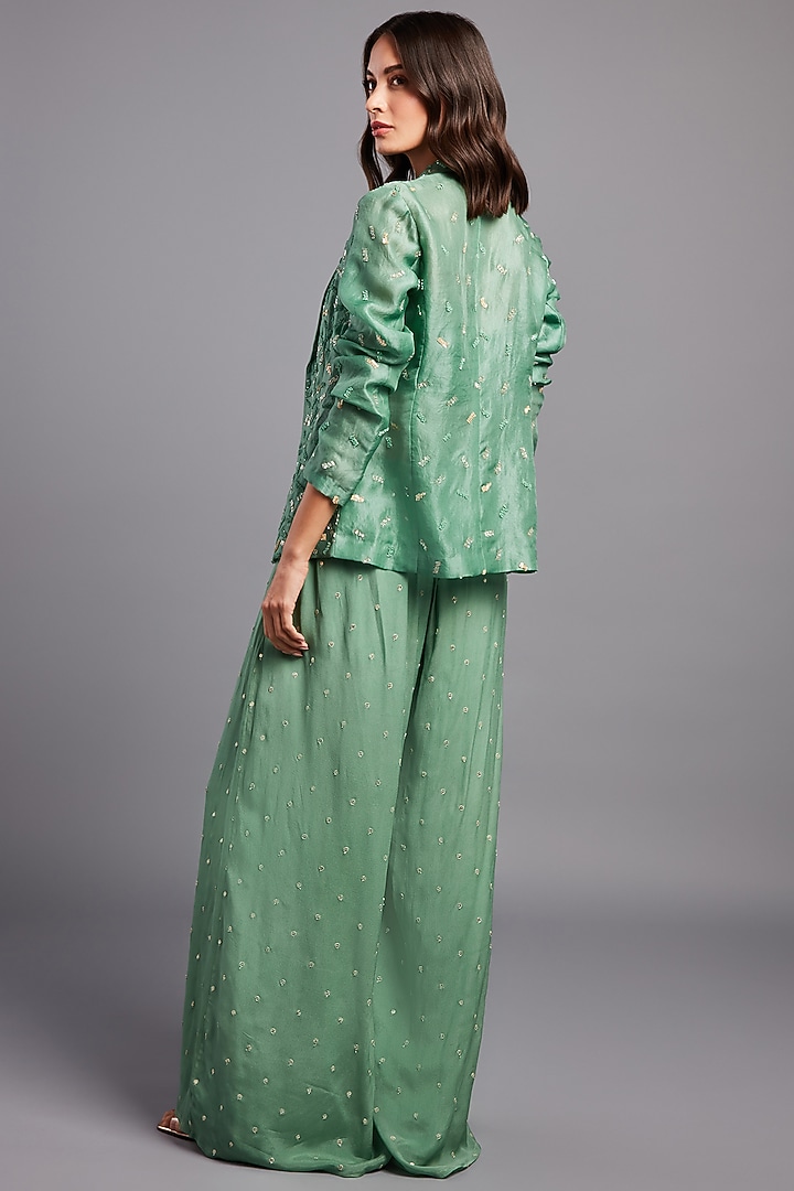 Olive Green Embellished Blazer Set by Chamee and Palak at Pernia's Pop Up Shop