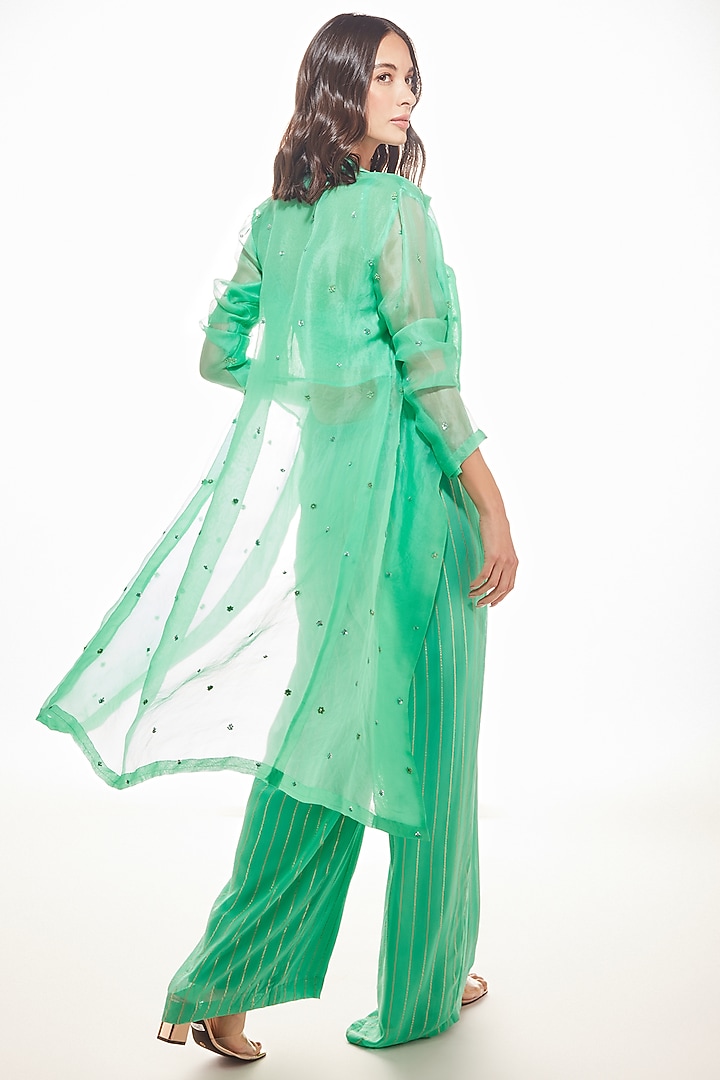 Sea Green Organza Jacket Set by Chamee and Palak at Pernia's Pop Up Shop