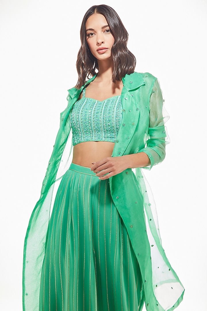 Sea Green Organza Jacket Set by Chamee and Palak at Pernia's Pop Up Shop