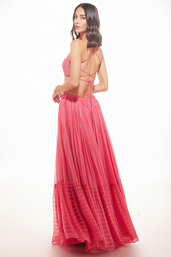 Pink Georgette Wedding Lehenga Set by Chamee and Palak at Pernia's Pop Up Shop