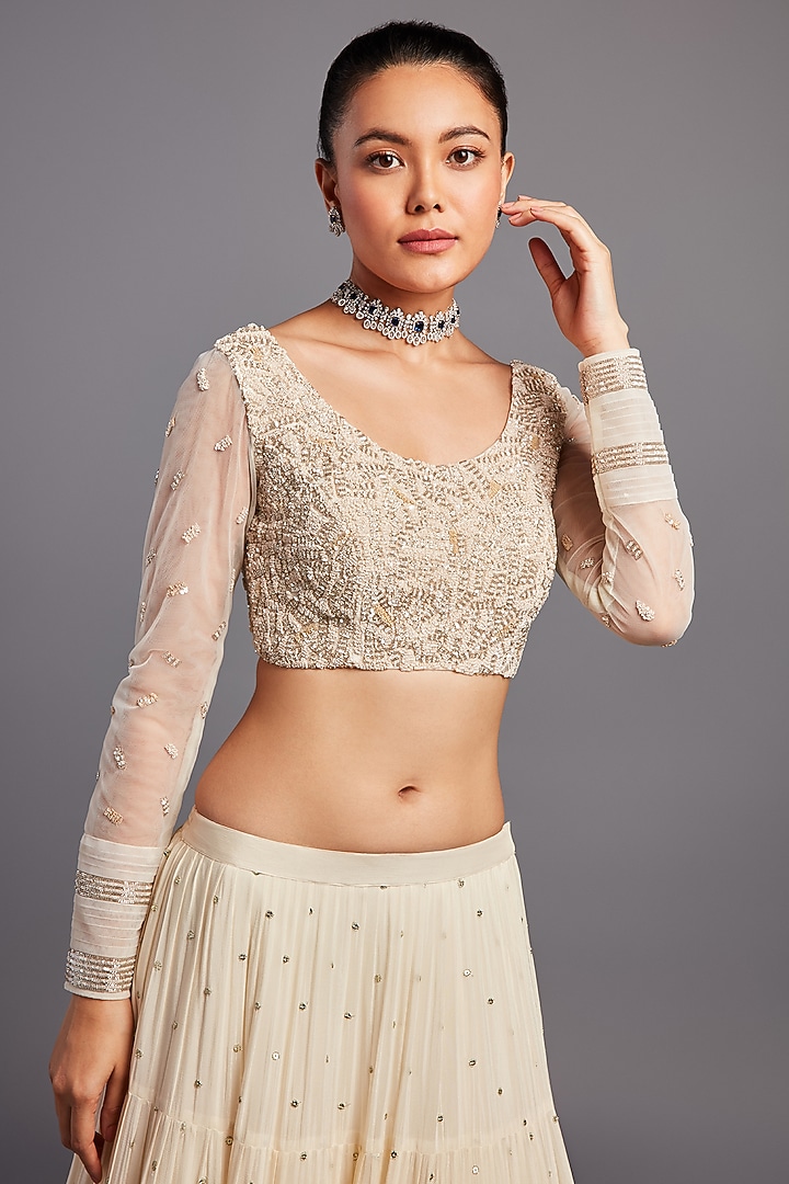 Ivory Georgette Embroidered Wedding Lehenga Set by Chamee and Palak at Pernia's Pop Up Shop