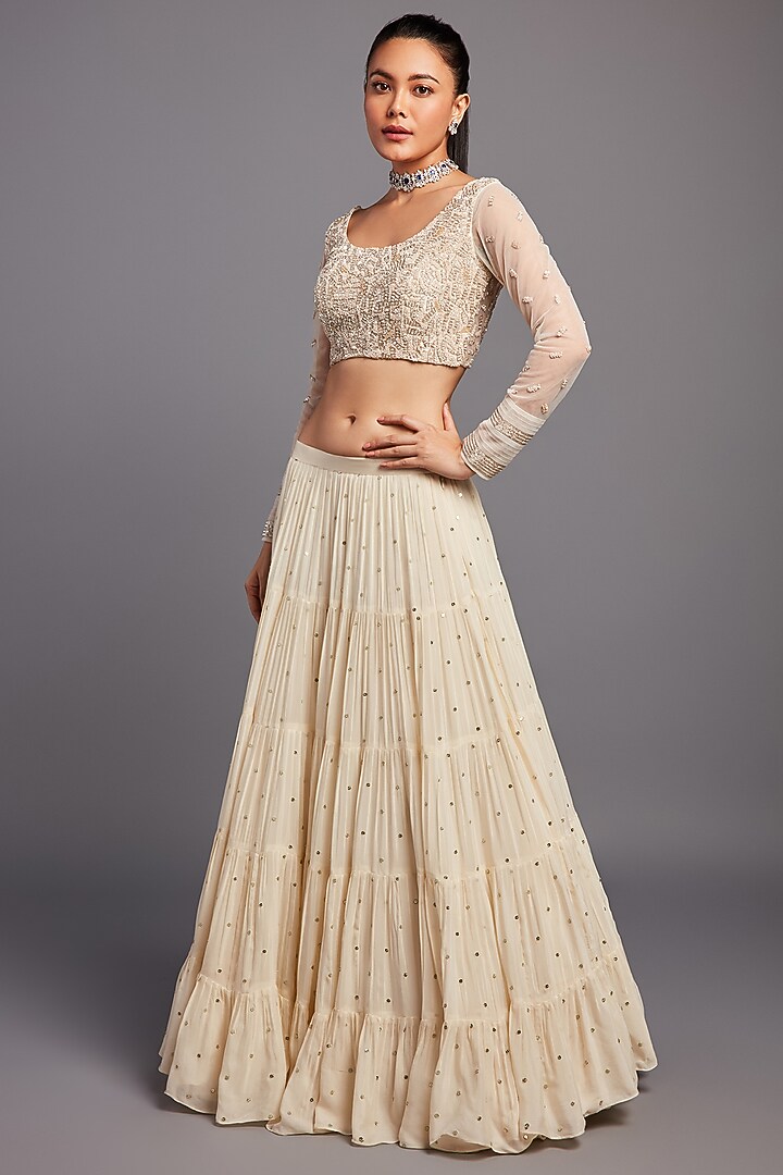 Ivory Georgette Embroidered Wedding Lehenga Set by Chamee and Palak at Pernia's Pop Up Shop