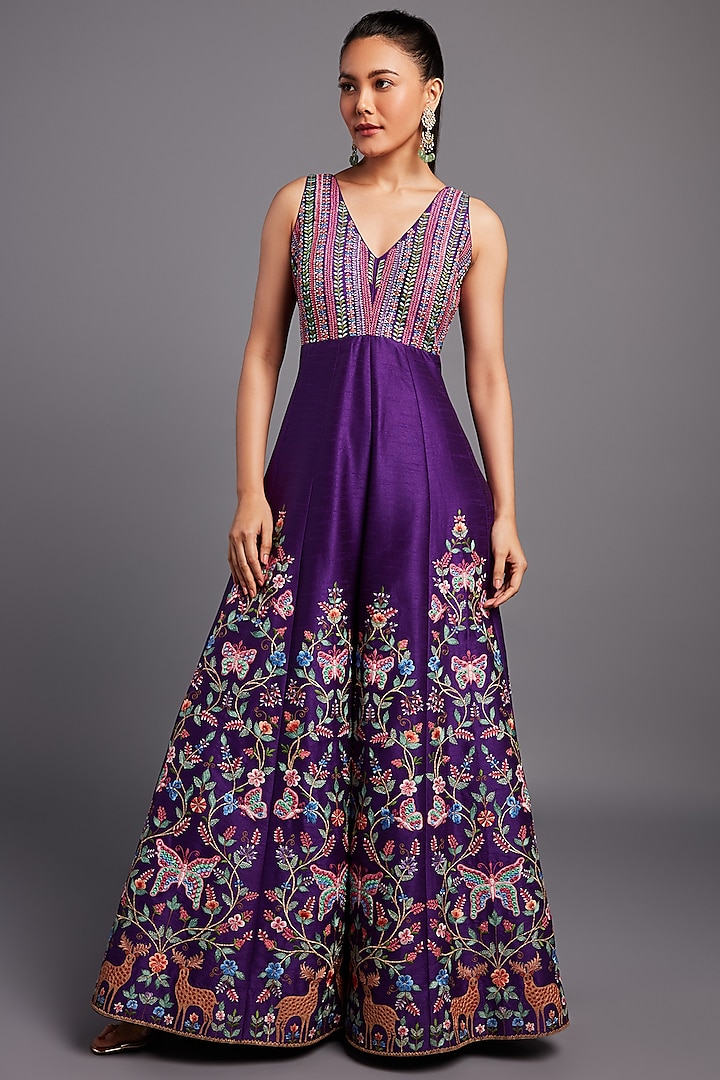 Purple Embroidered Jumpsuit by Chamee and Palak