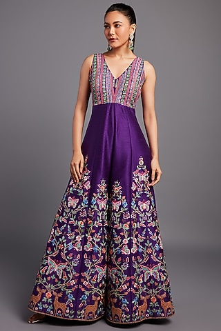 Purple Embroidered Jumpsuit by Chamee and Palak