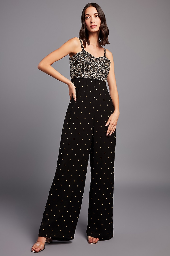 Black Embellished Jumpsuit by Chamee and Palak