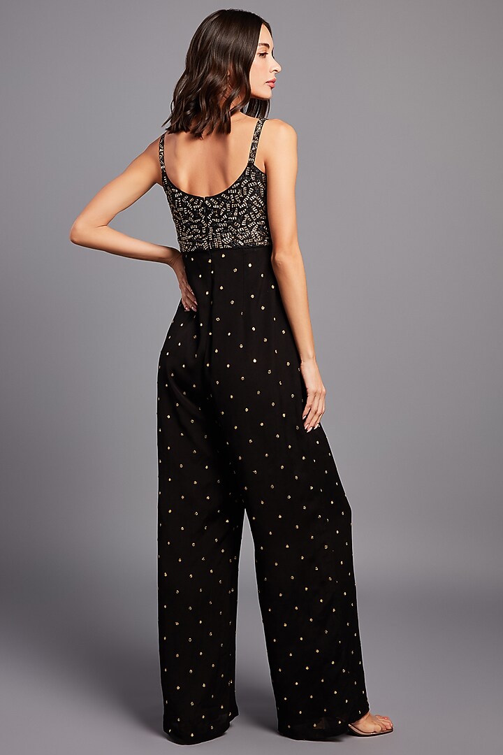 Black Embellished Jumpsuit by Chamee and Palak at Pernia's Pop Up Shop