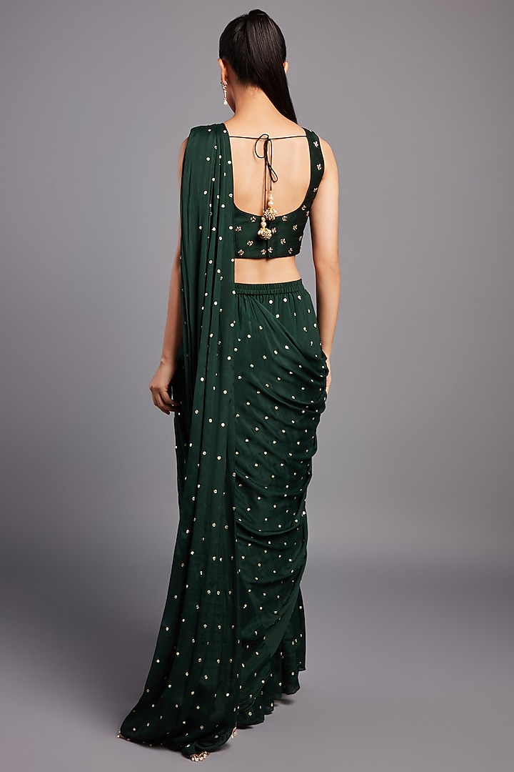 Green Georgette Sequins Embroidered Pre-Stitched Jacket Wedding Saree Set by Chamee and Palak at Pernia's Pop Up Shop
