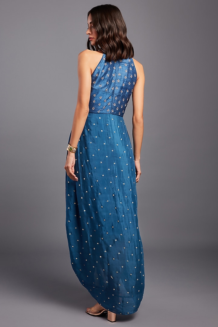 Blue Embellished Cowl Vacation Dress by Chamee and Palak at Pernia's Pop Up Shop