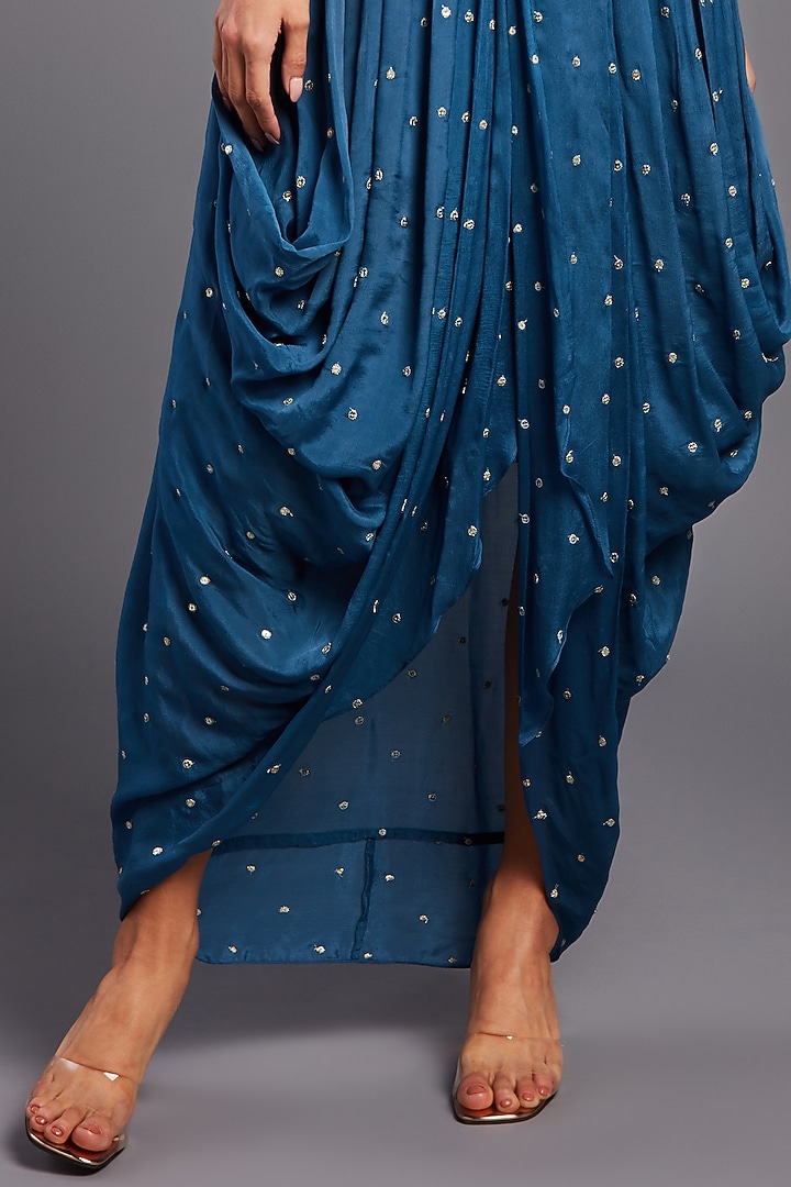 Blue Embellished Cowl Vacation Dress by Chamee and Palak at Pernia's Pop Up Shop