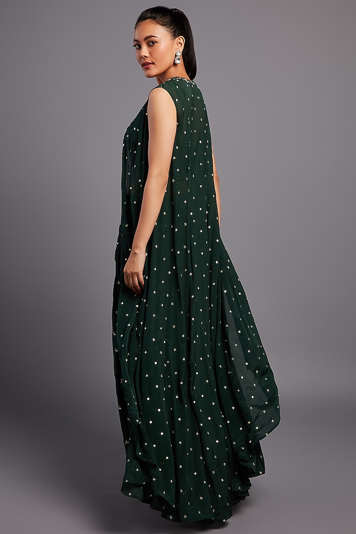 Forest Green Georgette Drape Skirt Set by Chamee and Palak at Pernia's Pop Up Shop