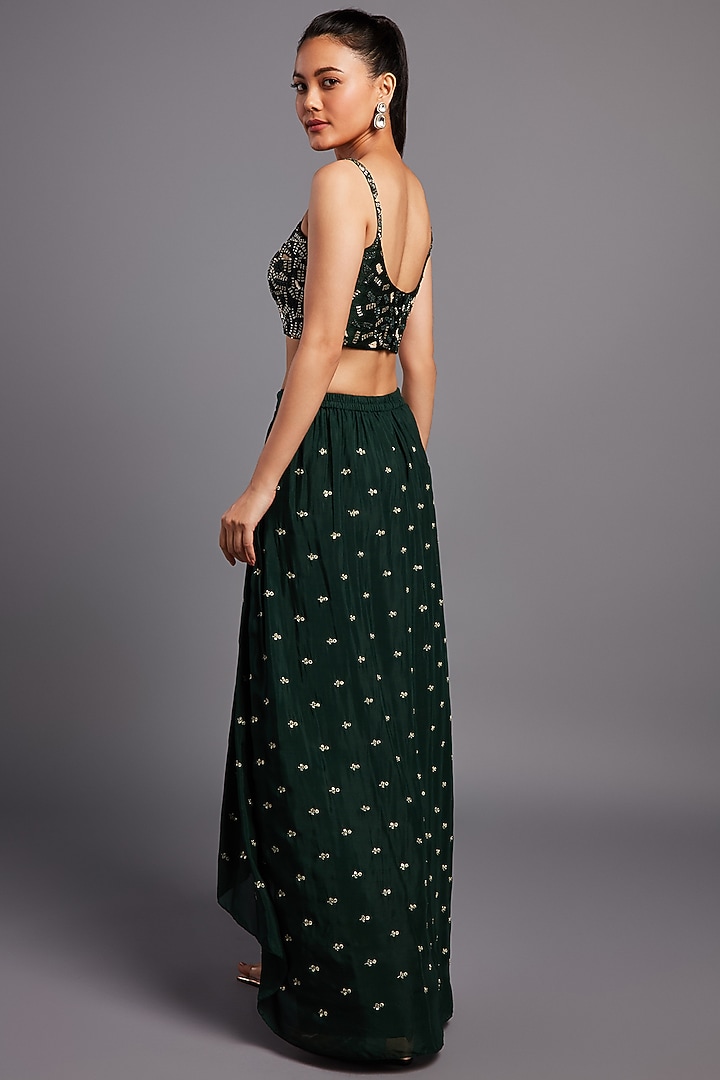 Forest Green Georgette Drape Skirt Set by Chamee and Palak at Pernia's Pop Up Shop