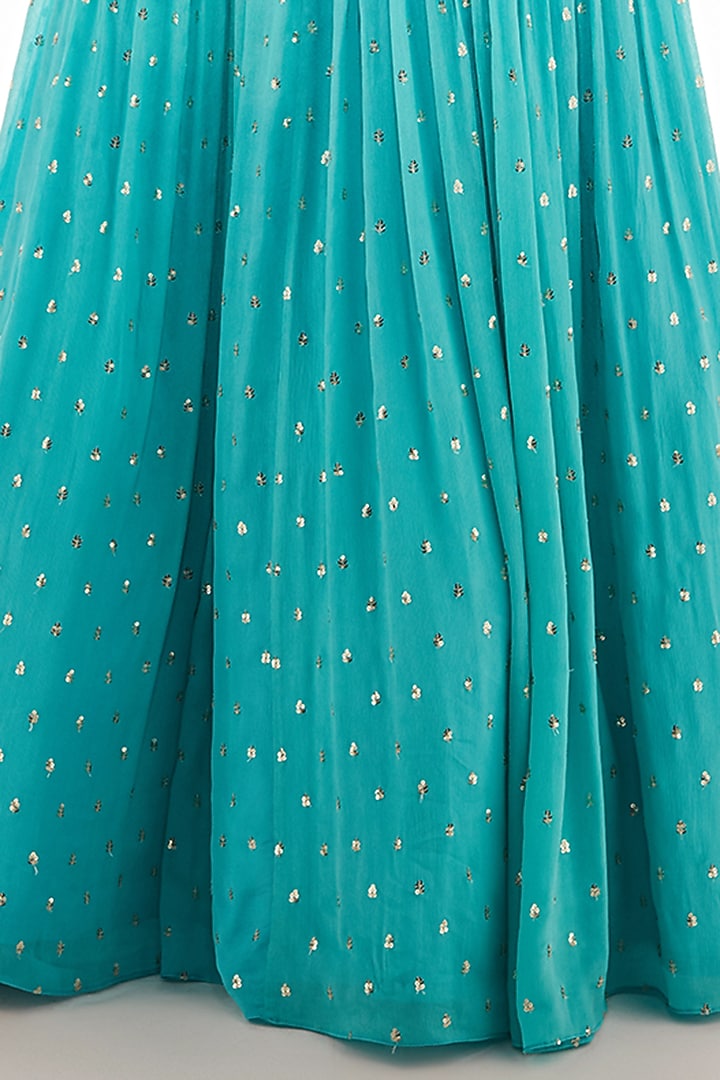 Blue Georgette Embellished Ruched Wedding Lehenga Set by Chamee and Palak at Pernia's Pop Up Shop