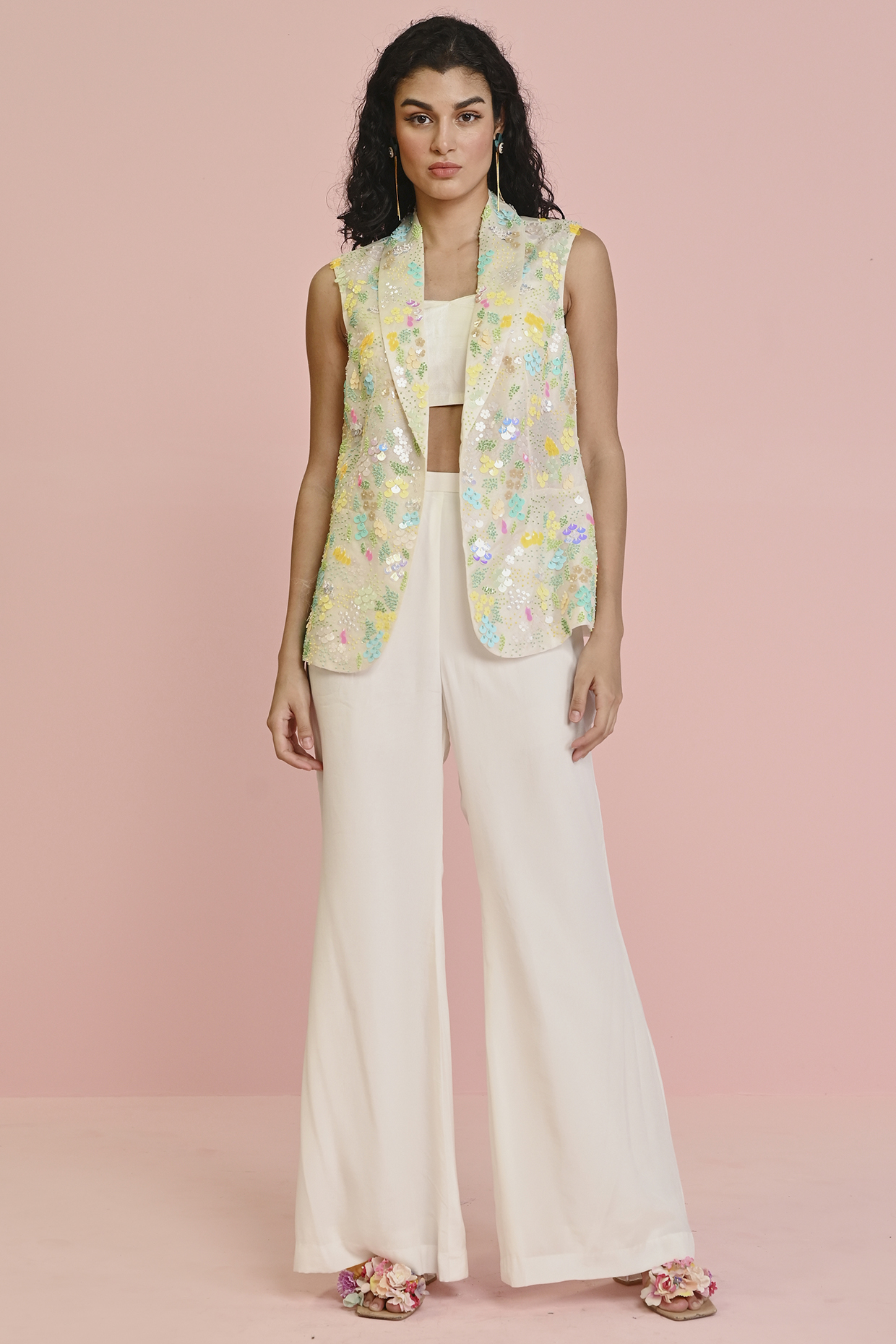 Ivory Organza & Georgette Co-Ord Set by Chamee and Palak at Pernia's Pop Up Shop