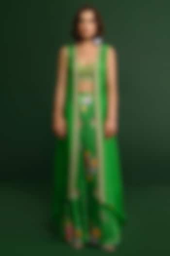 Green Raw Silk & Organza Co-Ord Set by Chamee and Palak