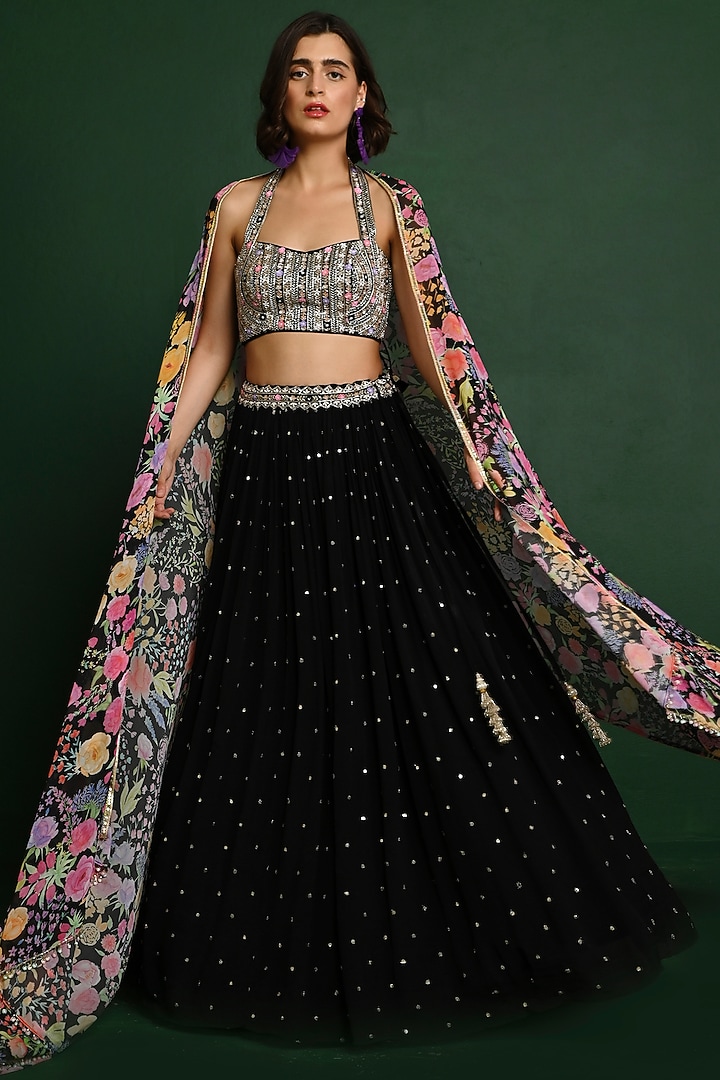 Black Georgette Wedding Lehenga Set by Chamee and Palak at Pernia's Pop Up Shop