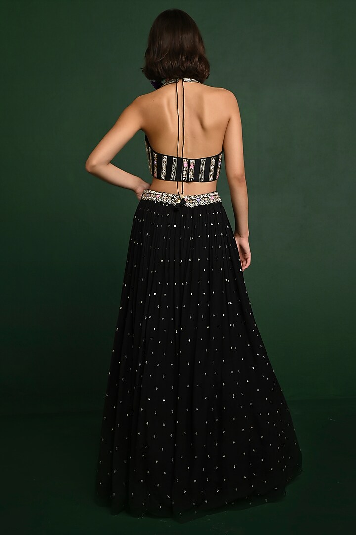 Black Georgette Wedding Lehenga Set by Chamee and Palak at Pernia's Pop Up Shop
