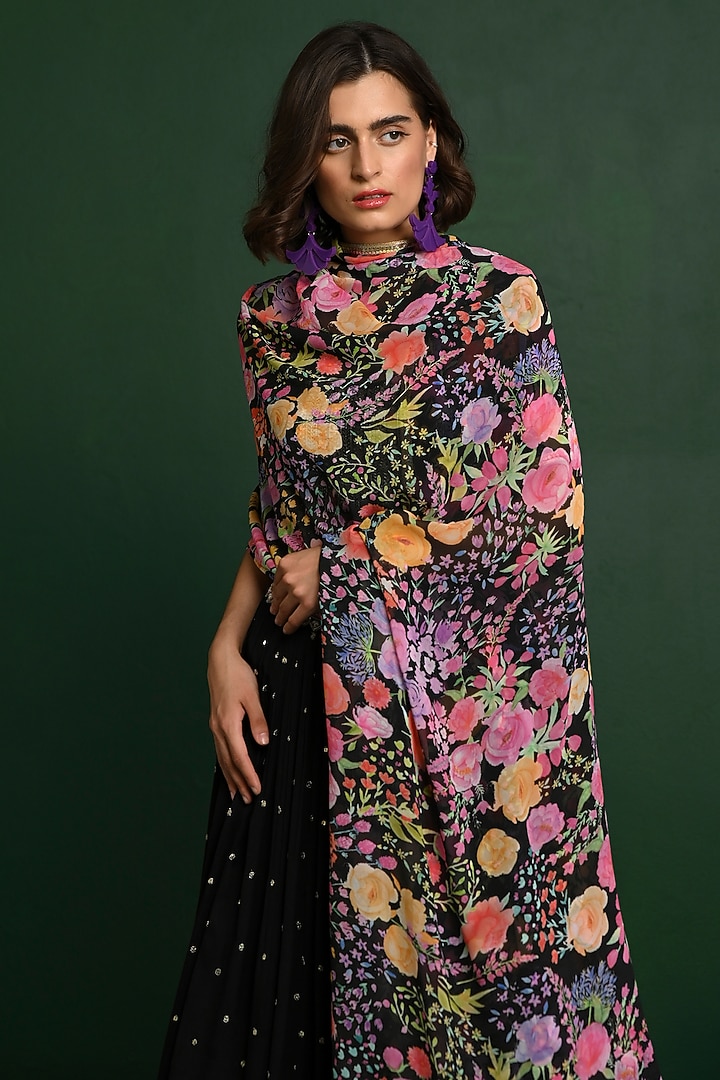 Black Georgette Wedding Lehenga Set by Chamee and Palak at Pernia's Pop Up Shop