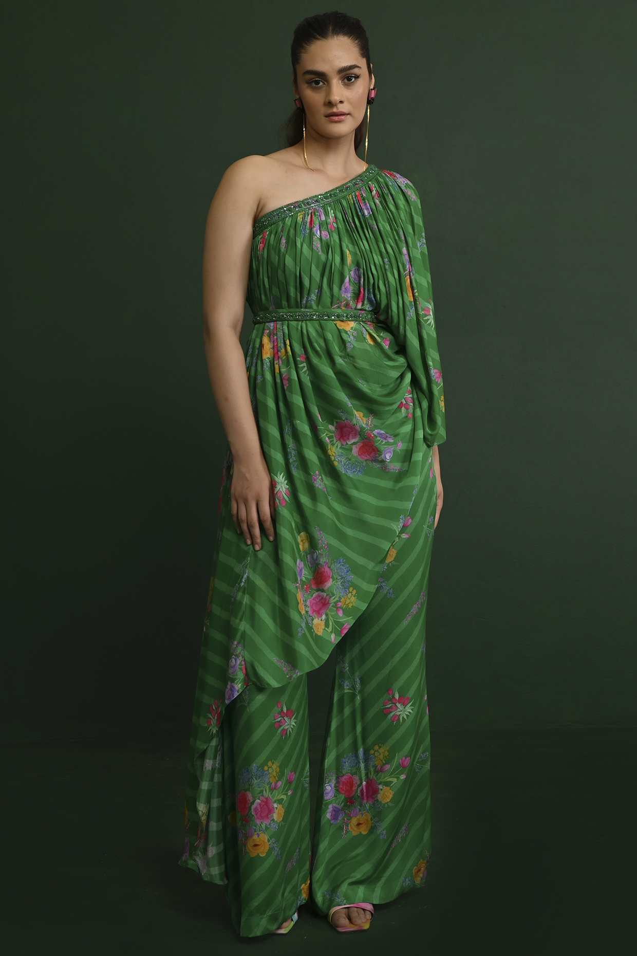 Green Georgette Co-Ord Set by Chamee and Palak at Pernia's Pop Up Shop