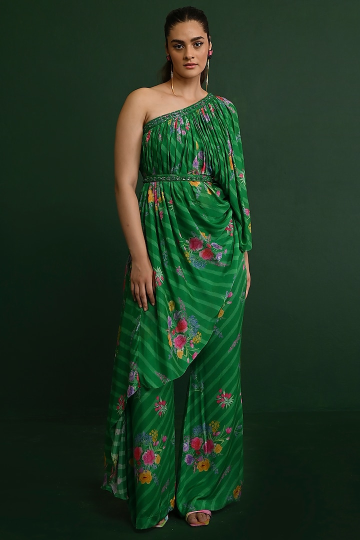 Green Georgette Co-Ord Set by Chamee and Palak at Pernia's Pop Up Shop