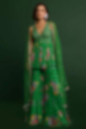 Green Raw Silk Printed Co-Ord Set by Chamee and Palak