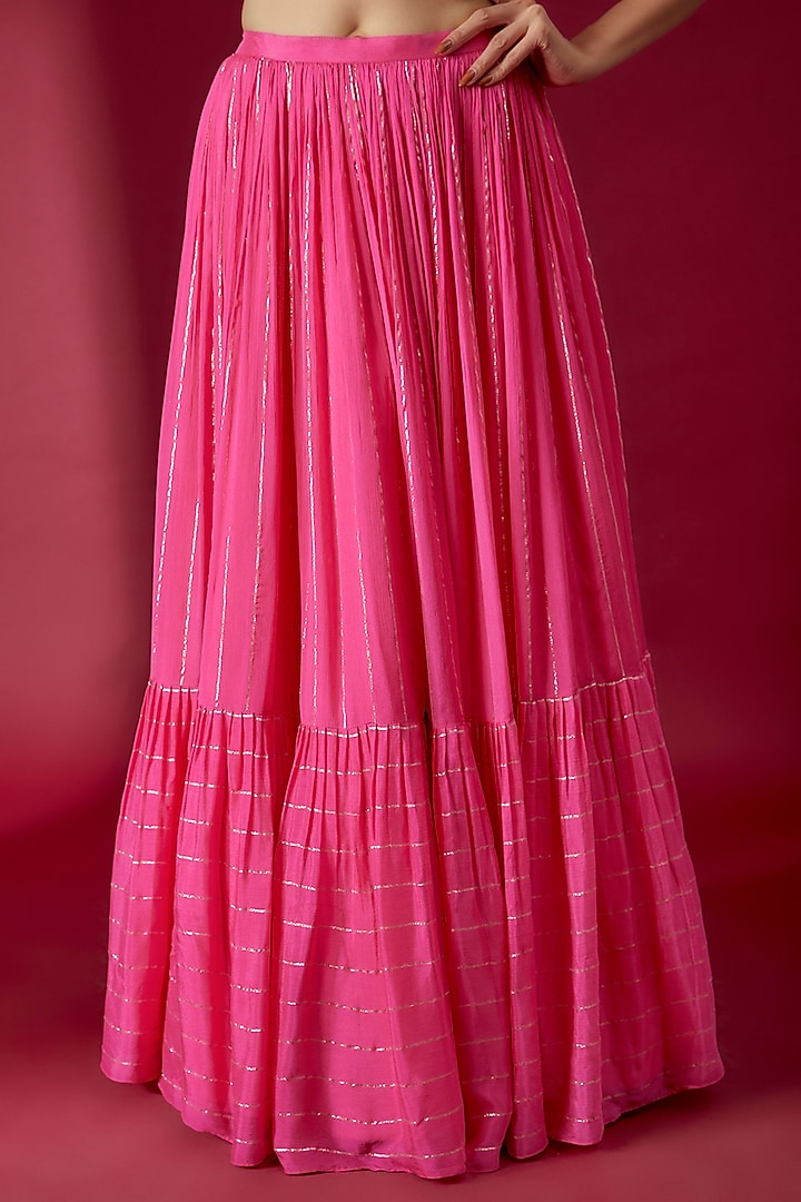 Pink Georgette Tiered Wedding Lehenga Set by Chamee and Palak at Pernia's Pop Up Shop
