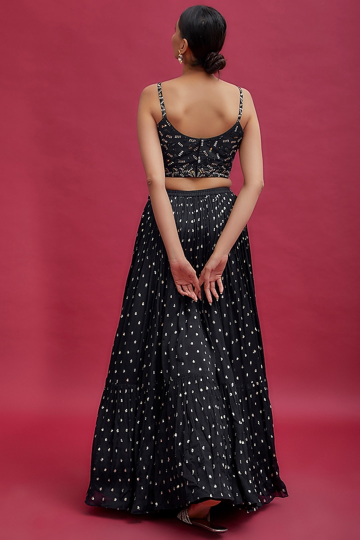 Black Georgette Embellished Wedding Lehenga Set by Chamee and Palak at Pernia's Pop Up Shop