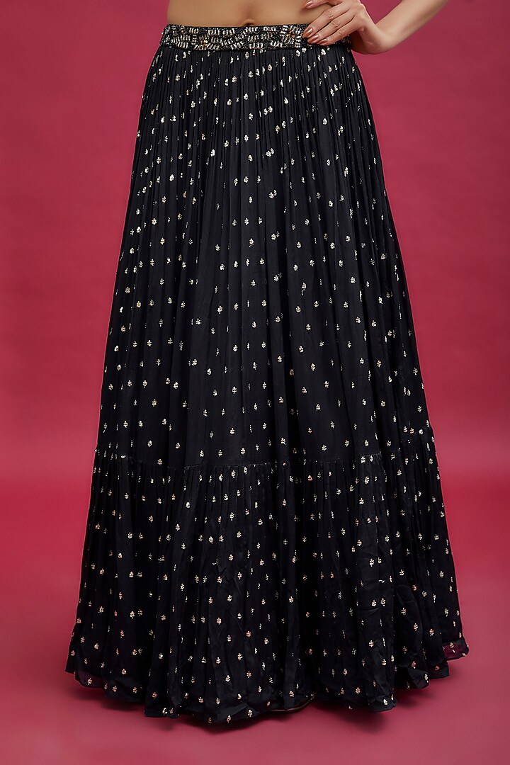 Black Georgette Embellished Wedding Lehenga Set by Chamee and Palak at Pernia's Pop Up Shop
