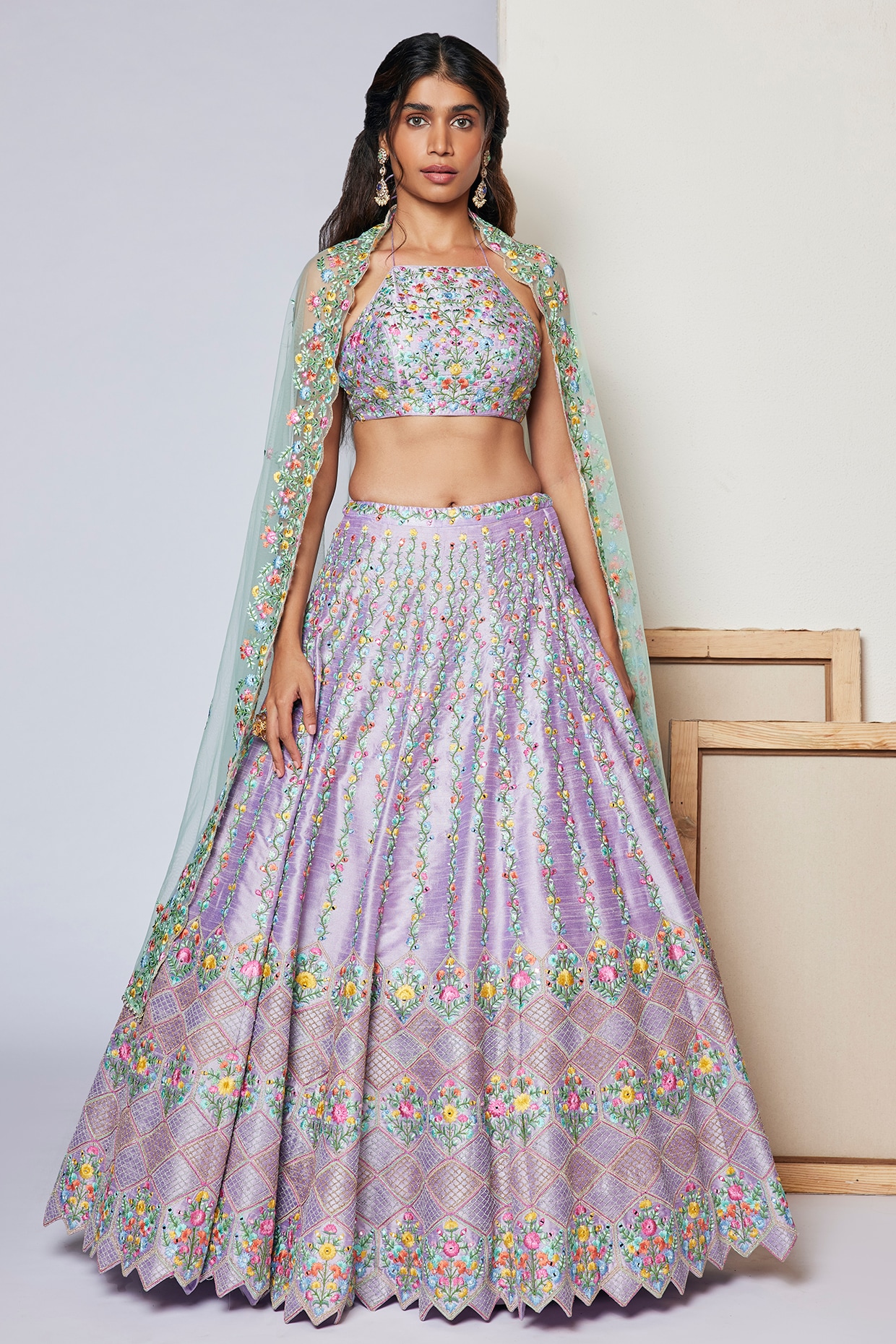 Buy Blue Embroidered Floral Pattern Ready To Blossom Bridal Lehenga Set For  Women by Chamee and Palak Online at Aza Fashions.