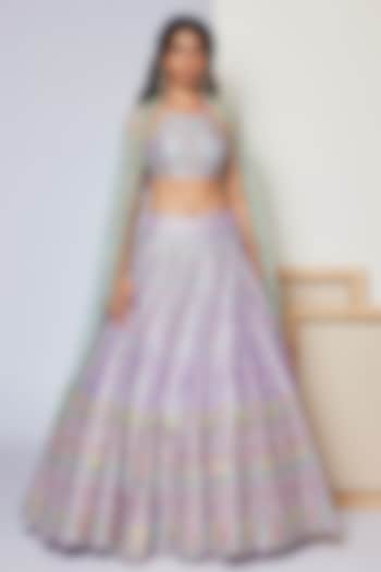 Lavender Silk Embroidered Lehenga Set by Chamee and Palak
