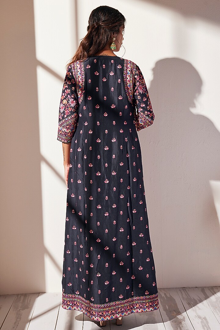 Black Crepe Draped Skirt Set by Chamee and Palak at Pernia's Pop Up Shop